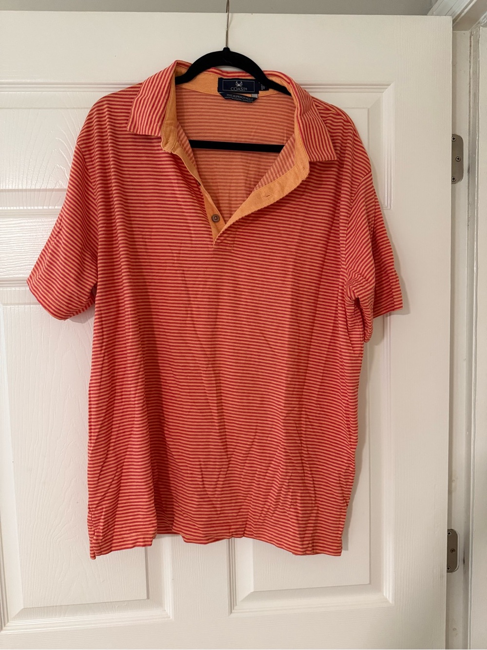 Men’s Striped Orange Polo with Contrast Collar